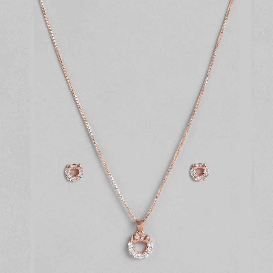 Charming Bow & Circle Rose Gold-Plated CZ 925 Sterling Silver Jewelry Set - Image 4