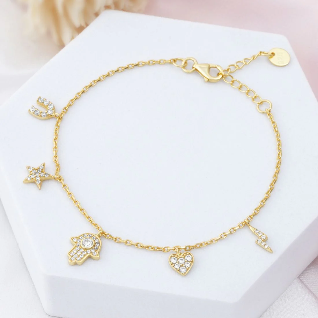 Charms Gold Plated 925 Sterling Silver Bracelet