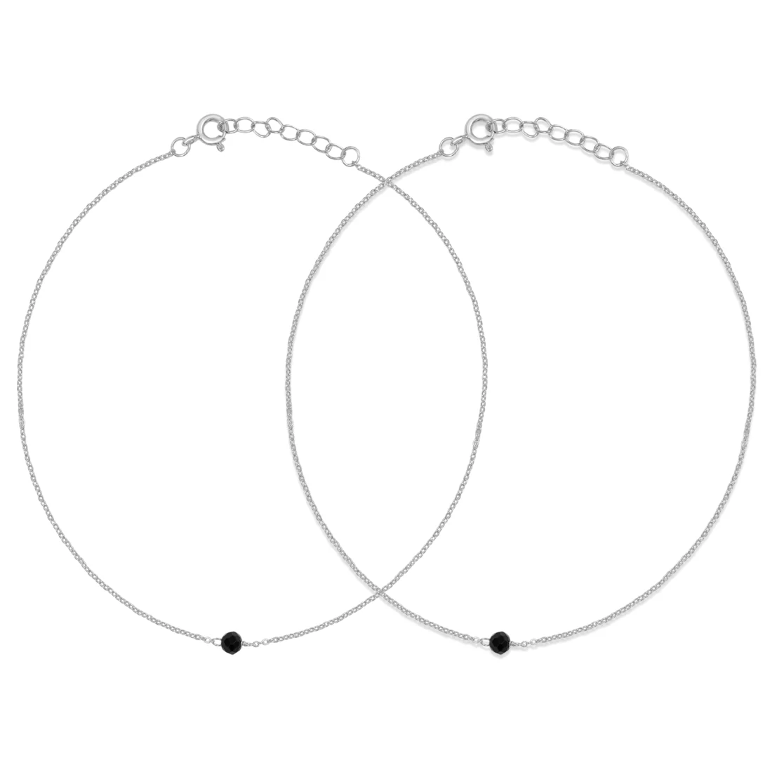 Chic Black Bead Rhodium Plated 925 Sterling Silver Adjustable Link Chain Anklet - Image 3
