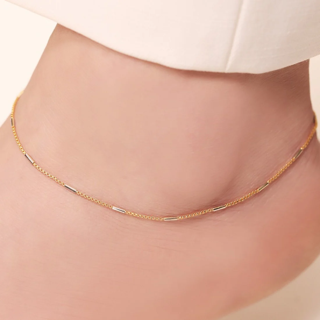 Chic Harmony 925 Sterling Silver Dual Tone Plated Box Chain Anklet - Image 2