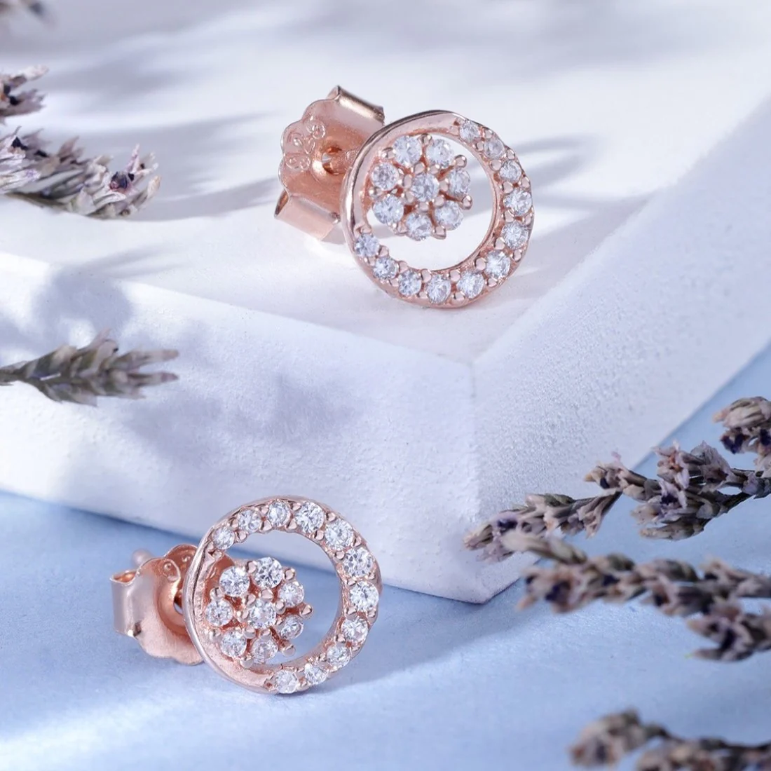 Circle of Petals Rose Gold CZ 925 Sterling Silver Earrings - Image 9