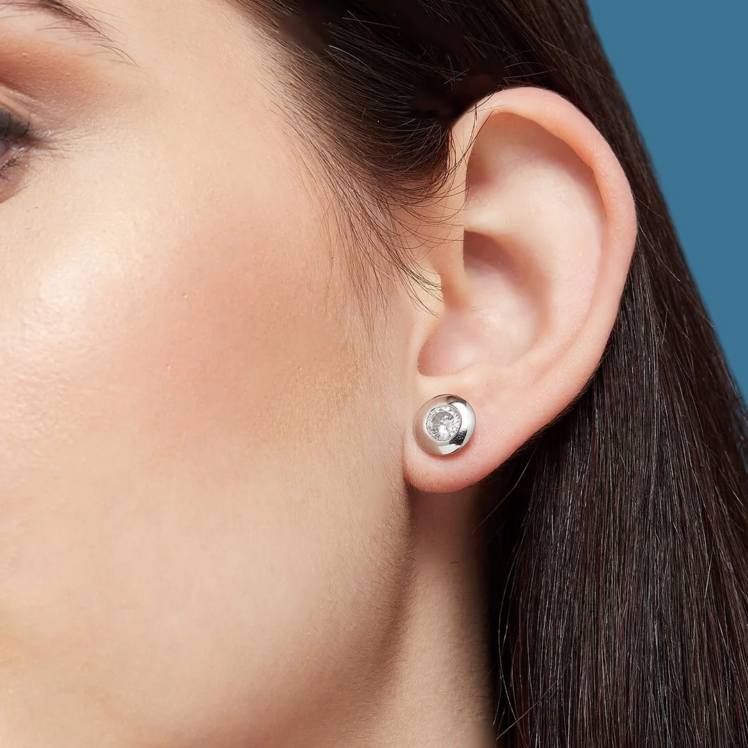 Bezel Solitaire Stud 925 Silver Earrings - Image 2