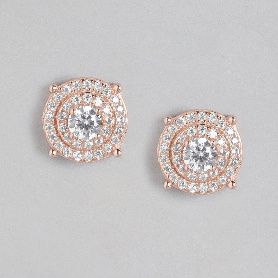 Circular Radiance Rose Gold-Plated 925 Sterling Silver Earrings - Image 3