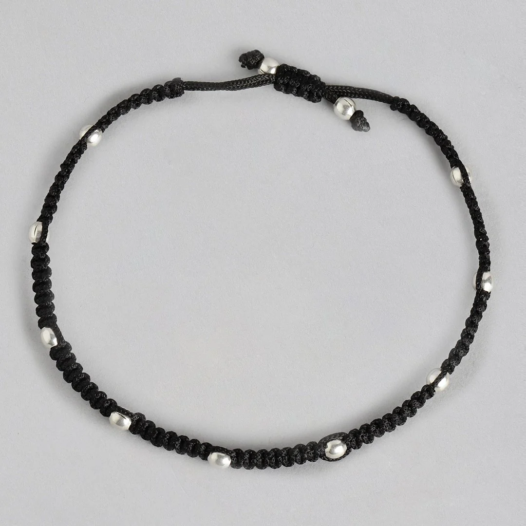 Classic Beaded Rhodium Plated 925 Sterling Silver Thread Anklet - Image 10