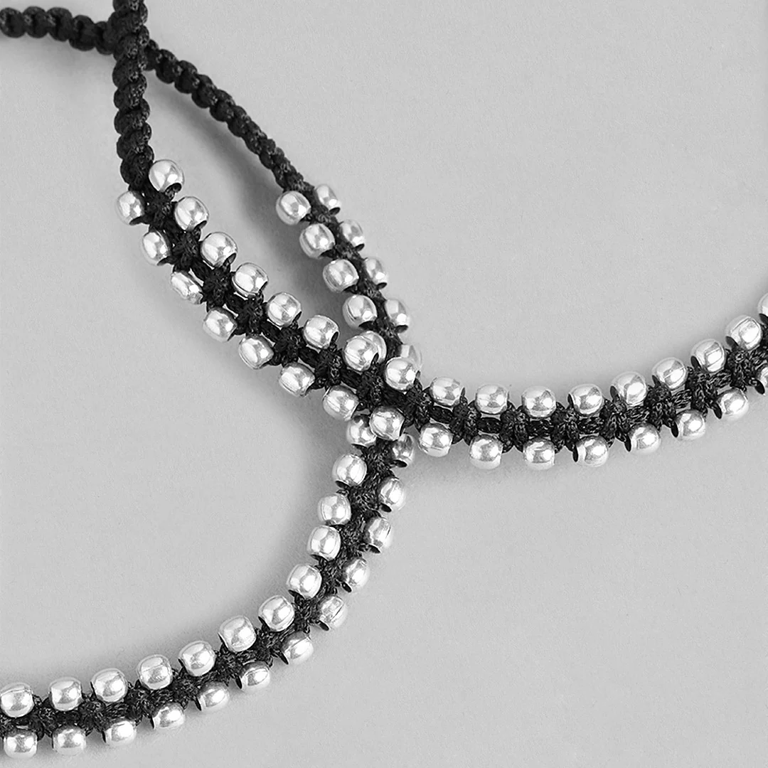 Classic Beaded Rhodium Plated 925 Sterling Silver Thread Anklet - Image 7