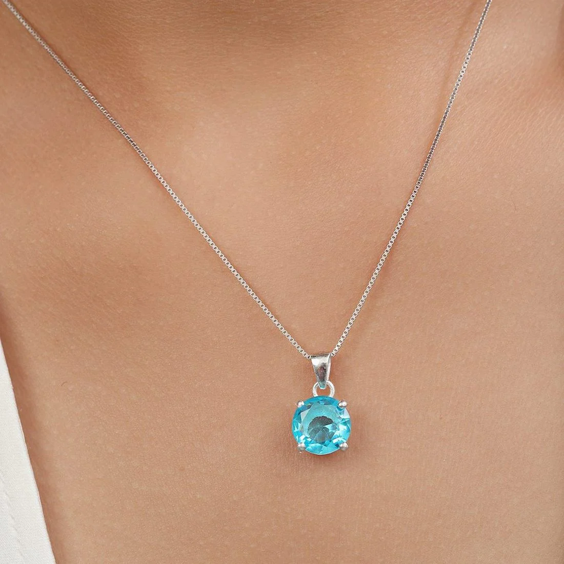 Classic Blue Topaz Rhodium Plated 925 Sterling Silver Pendant - Image 2