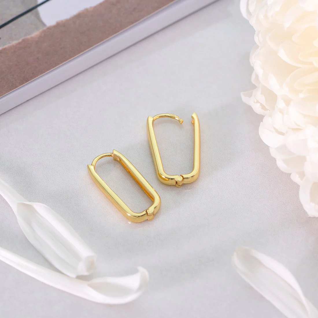 Classic Gold Plated Geometrical Hoop Earring - Image 2