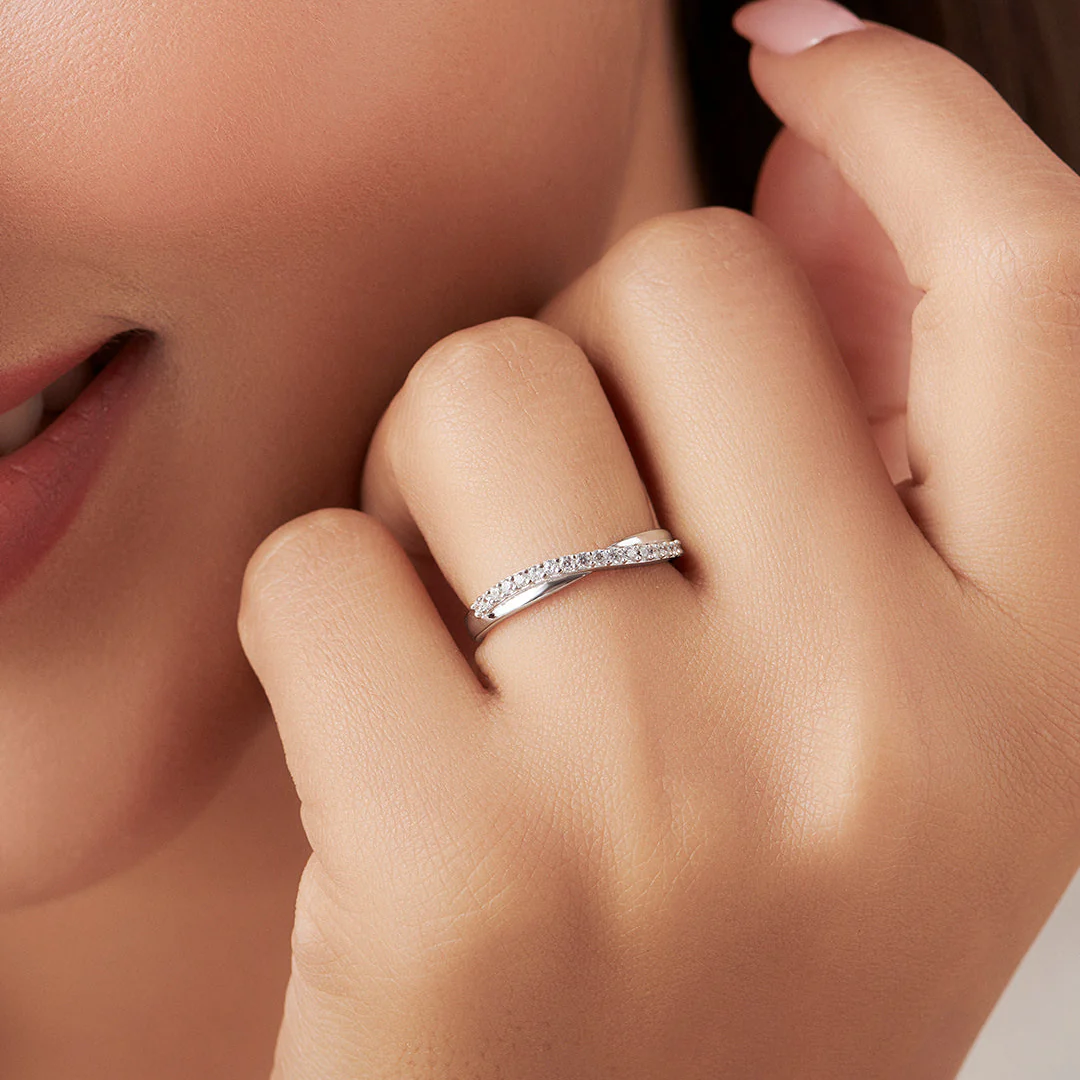 Classic One-Line CZ Rhodium Plated 925 Sterling Silver Women Ring (Onesize) - Image 4