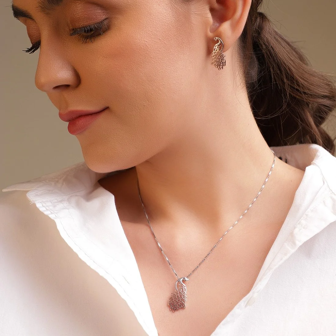 Classic Peacock Rose Gold Plated 925 Sterling Silver Jewellery Sets - Image 2