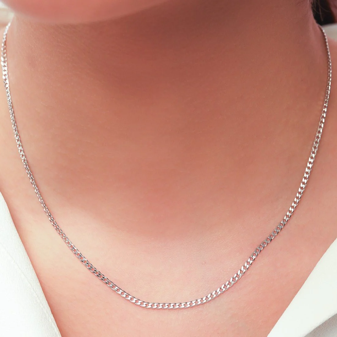 Classic Rhodium Plated 925 Sterling Silver Curb Chain