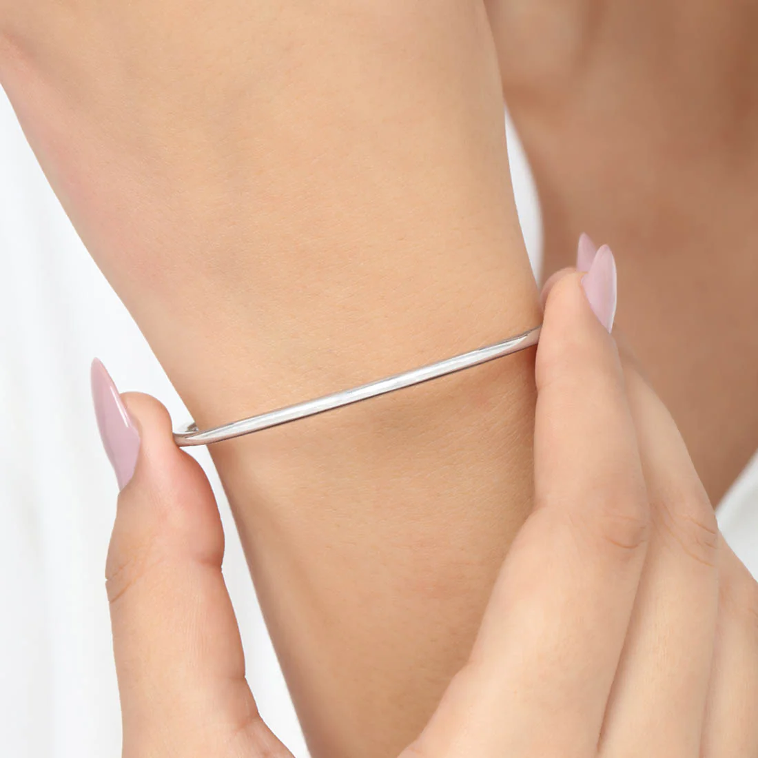 Classic Rhodium Plated 925 Sterling Silver Plain Bangle - Image 2