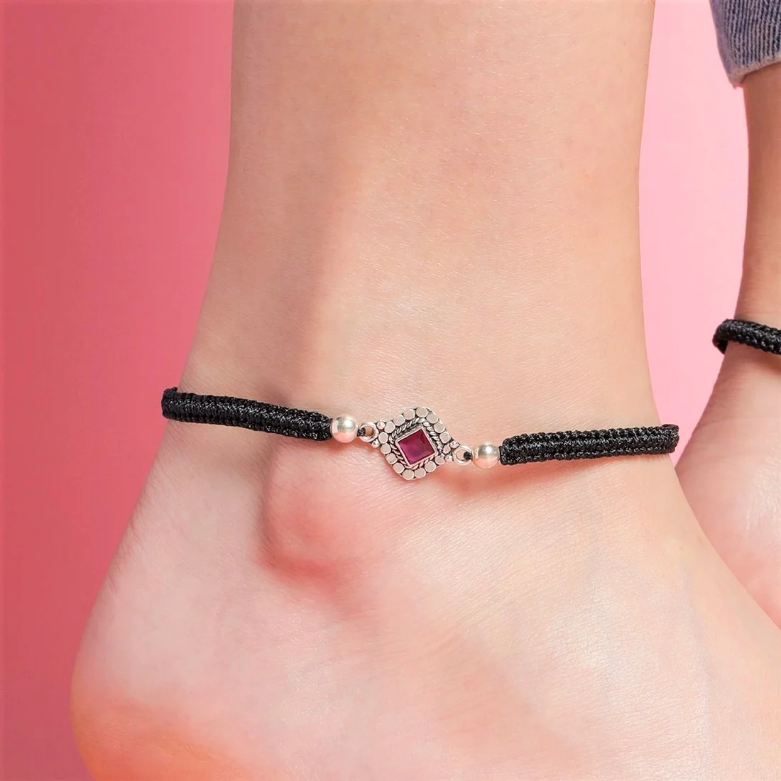Classic Rhodium Plated Beaded 925 Sterling Silver Anklet - Image 5