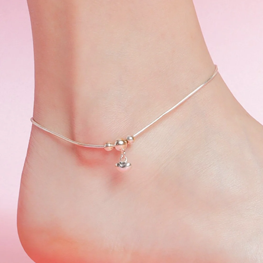 Classic Rhodium Plated Drop 925 Sterling Silver Chain Anklet - Image 6