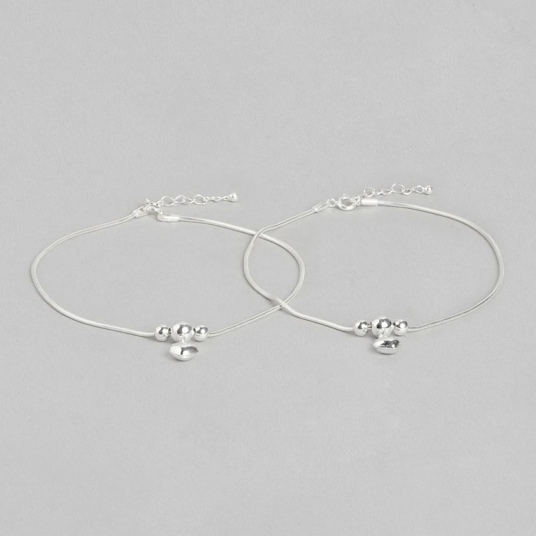 Classic Rhodium Plated Drop 925 Sterling Silver Chain Anklet - Image 9