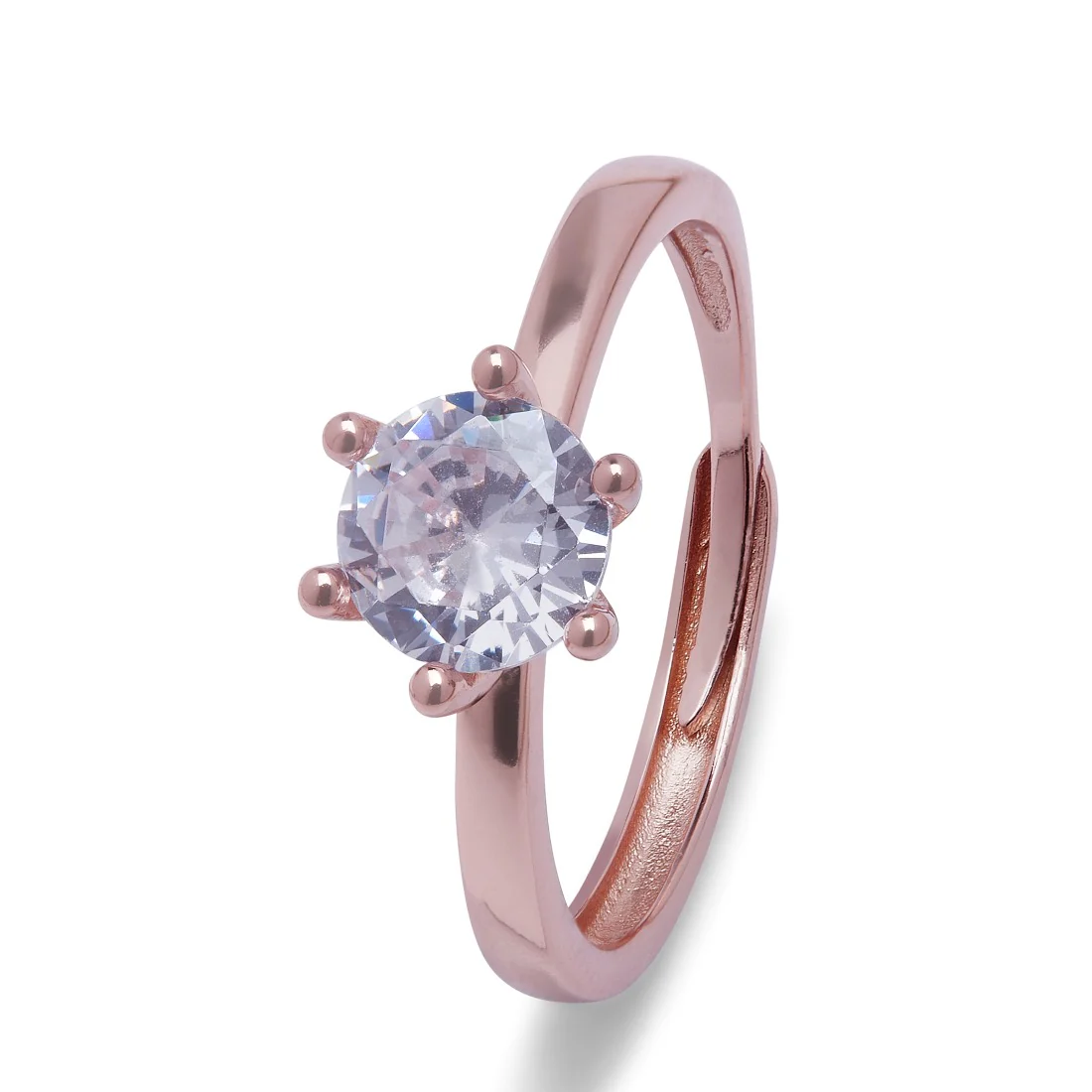 Classic Solitaire 925 Sterling Silver Ring in Rose Gold (Adjustable) - Image 3