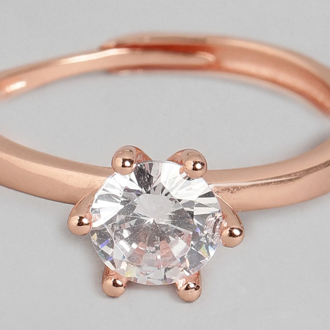 Classic Solitaire 925 Sterling Silver Ring in Rose Gold (Adjustable) - Image 5