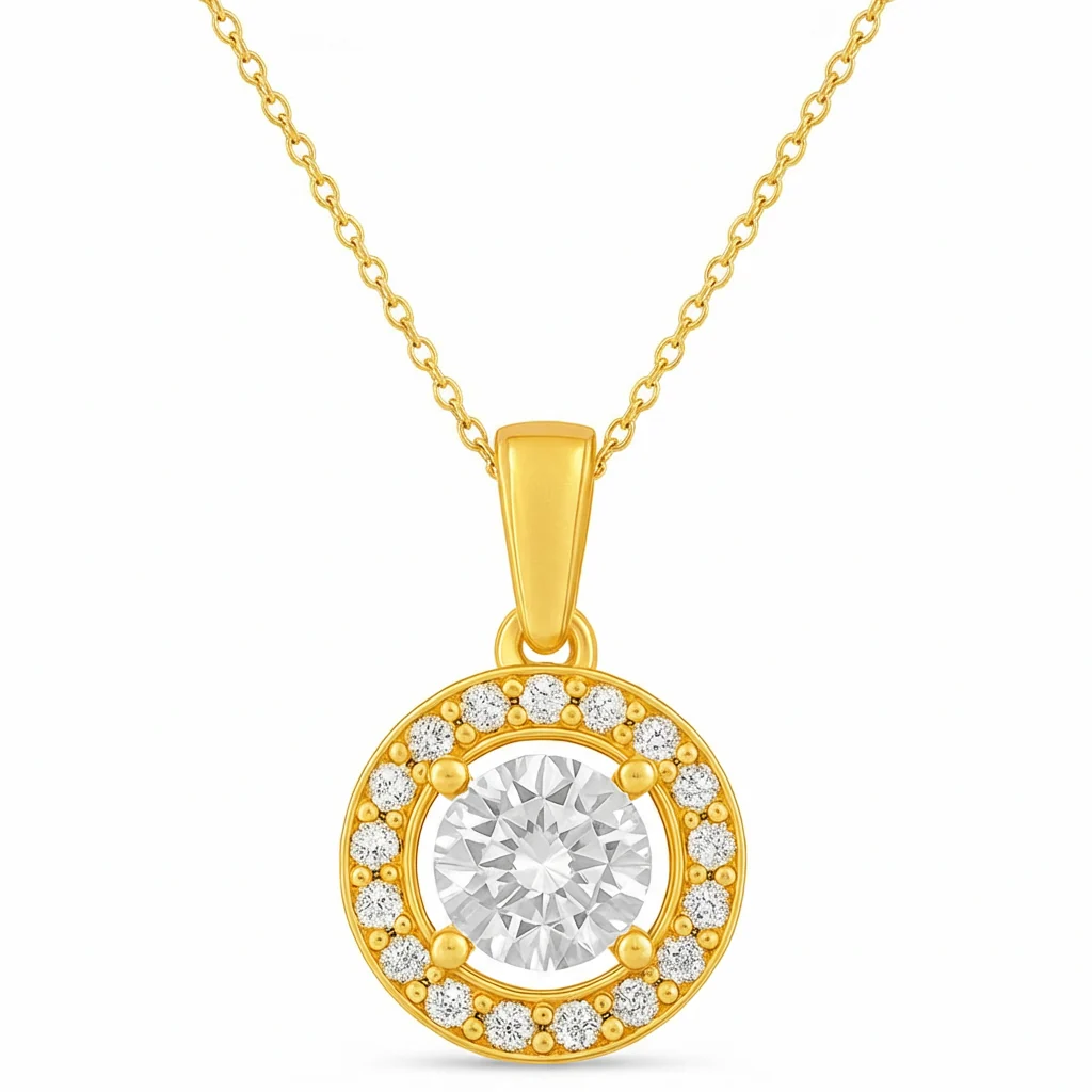Classic Solitaire Gold Plated 925 Sterling Silver Pendant with Link Chain - Image 4