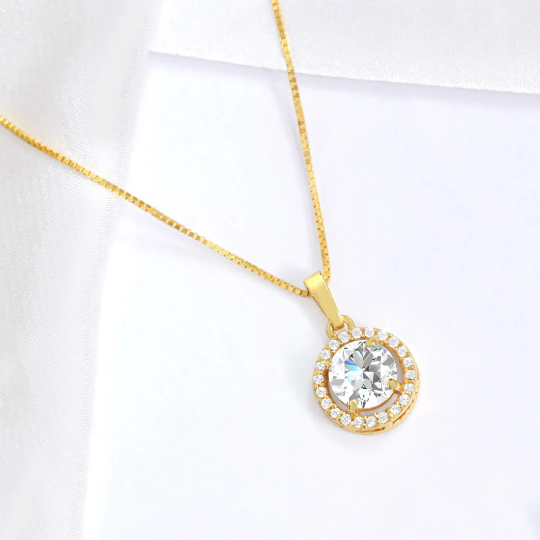 Classic Solitaire Gold Plated 925 Sterling Silver Pendant with Box Chain - Image 5