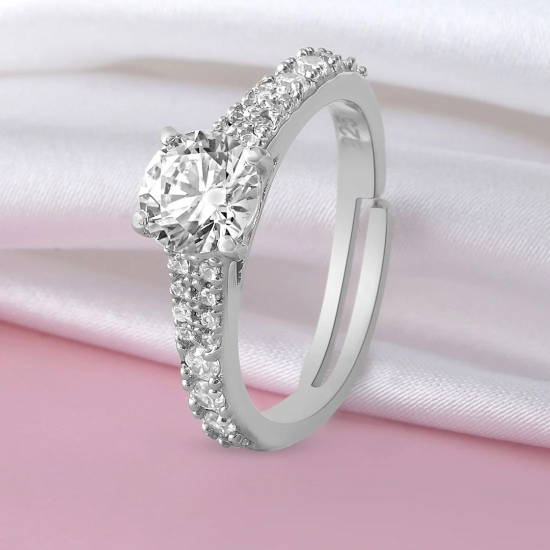 Classic Solitaire Rhodium Plated 925 Sterling Silver Ring - Image 2