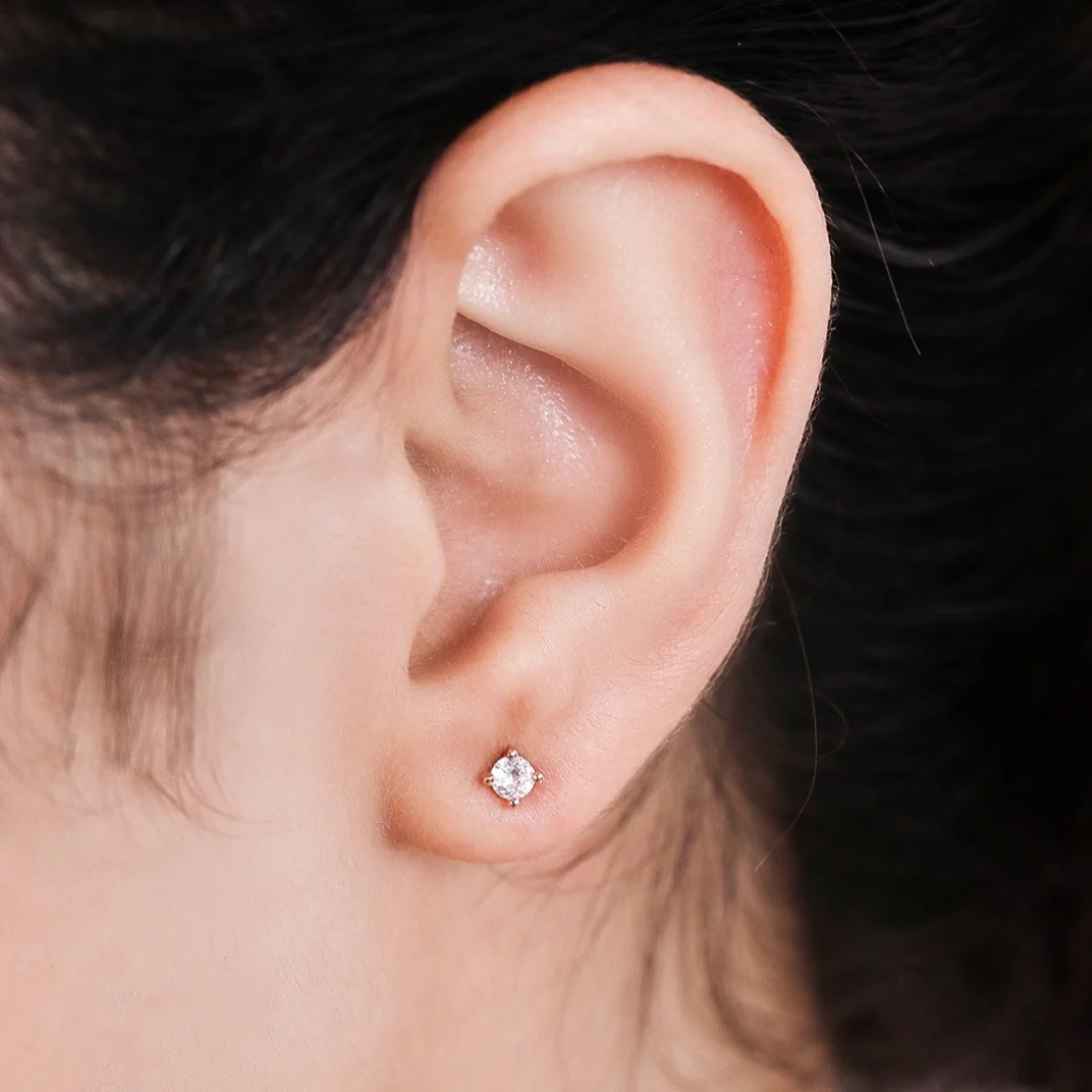 Classic Solitaire Rhodium-Plated & Rose Gold-Plated Earrings Set - Image 2