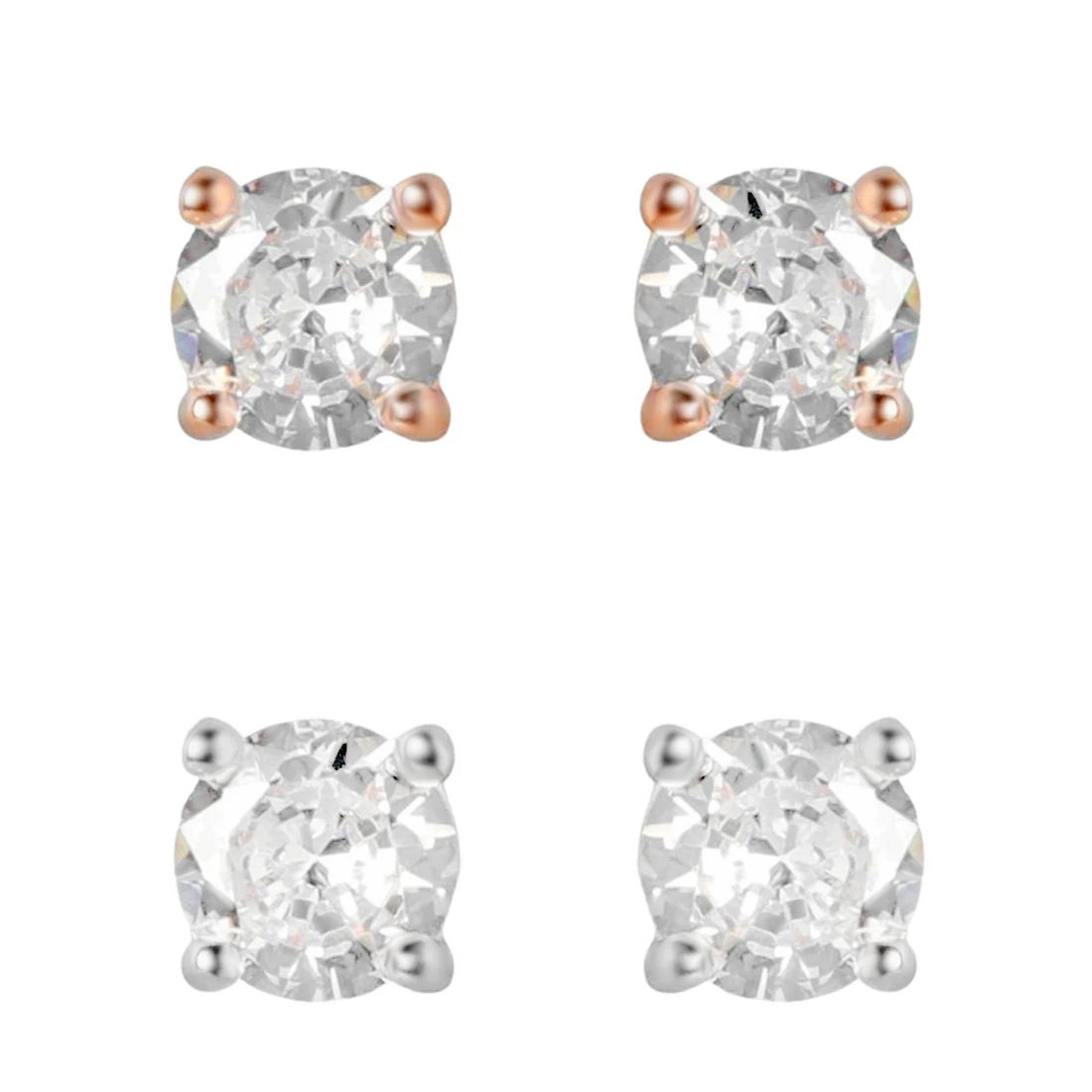 Classic Solitaire Rhodium-Plated & Rose Gold-Plated Earrings Set - Image 4