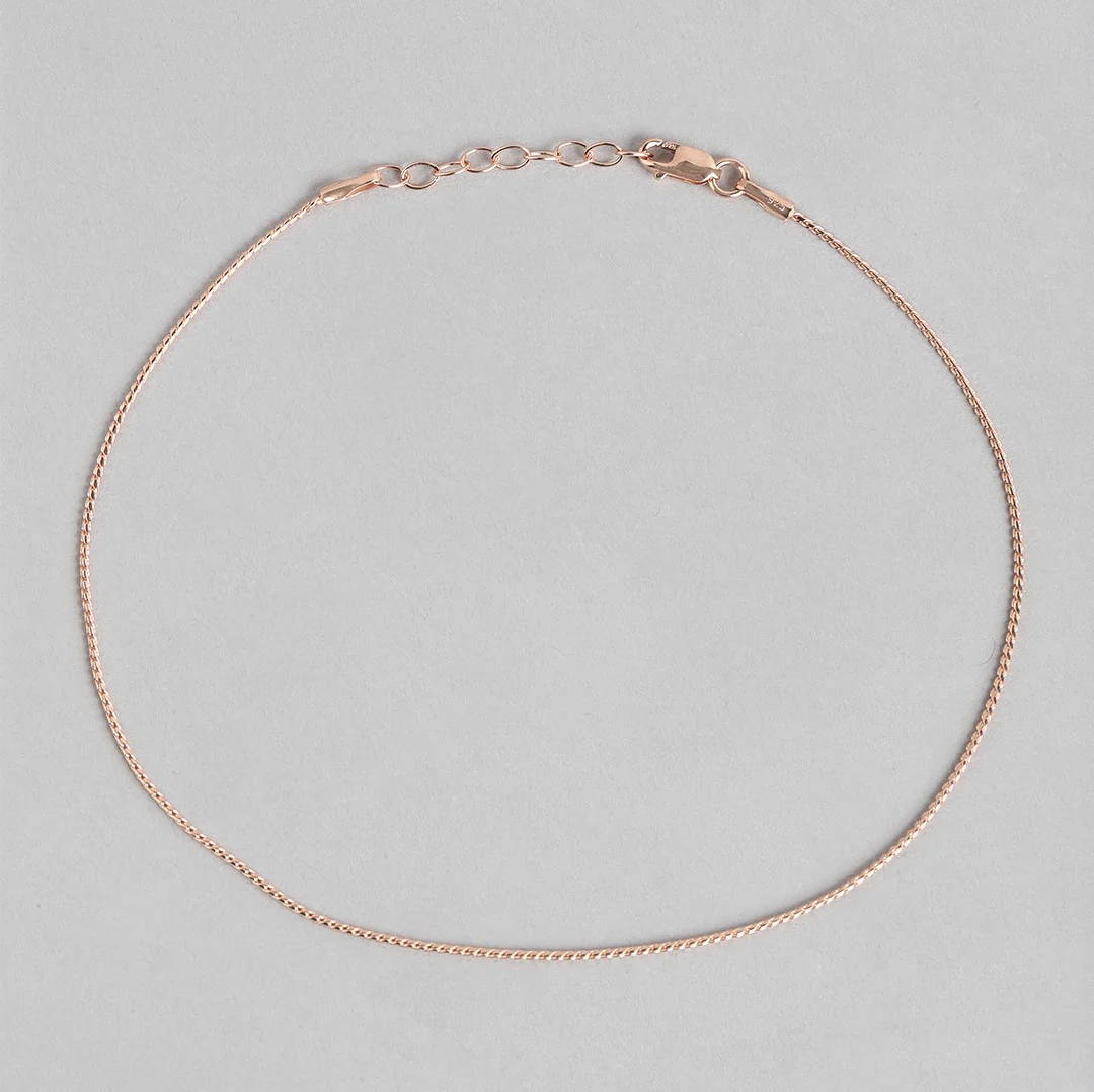 Classical Rope Chain 925 Sterling Silver Anklet In Rose Gold Plating - Image 4