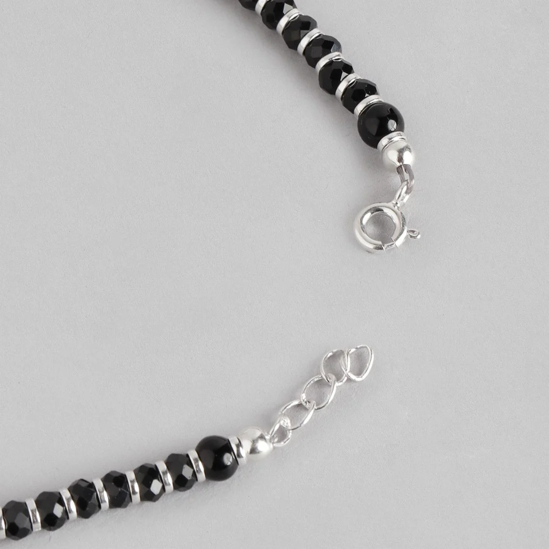 Black & White Beaded Stone 925 Sterling Silver Anklet - Image 7