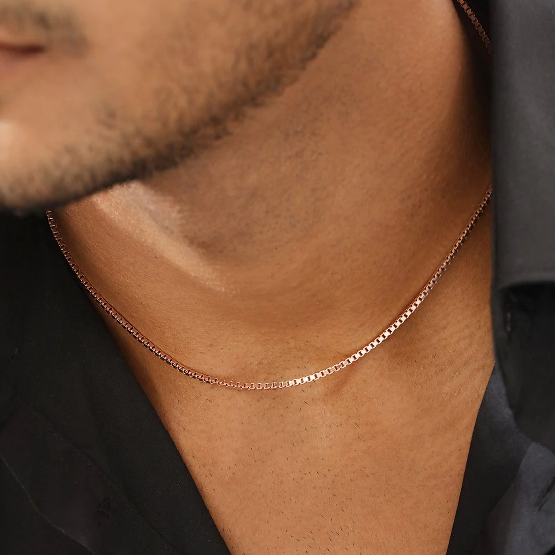 Classy Rose Gold Plated 925 Sterling Silver Box Chain for Him - Image 2