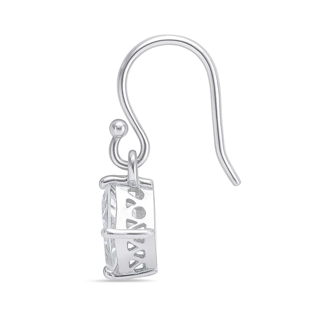 Clear Solitaire Cube Rhodium Plated 925 Sterling Silver Earring - Image 5