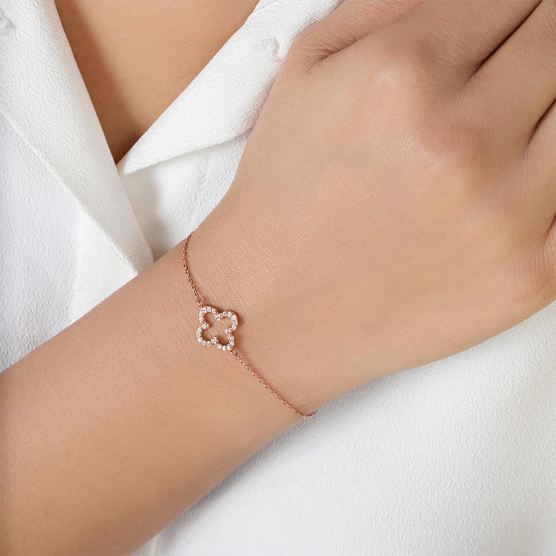 Clover Charm Rose Gold Plated 925 Sterling Silver Bracelet - Image 3