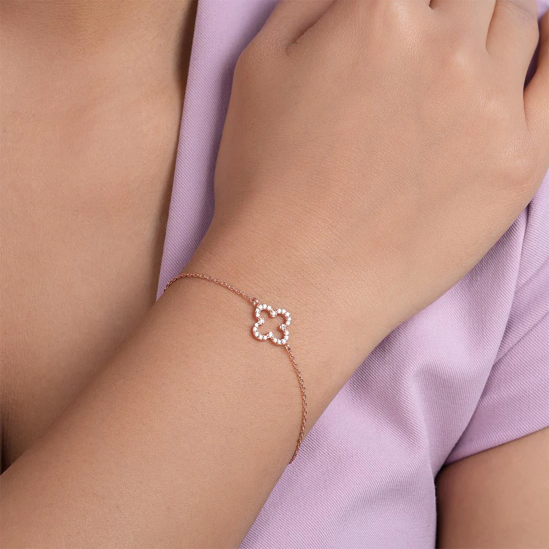 Clover Charm Rose Gold Plated 925 Sterling Silver Bracelet - Image 4