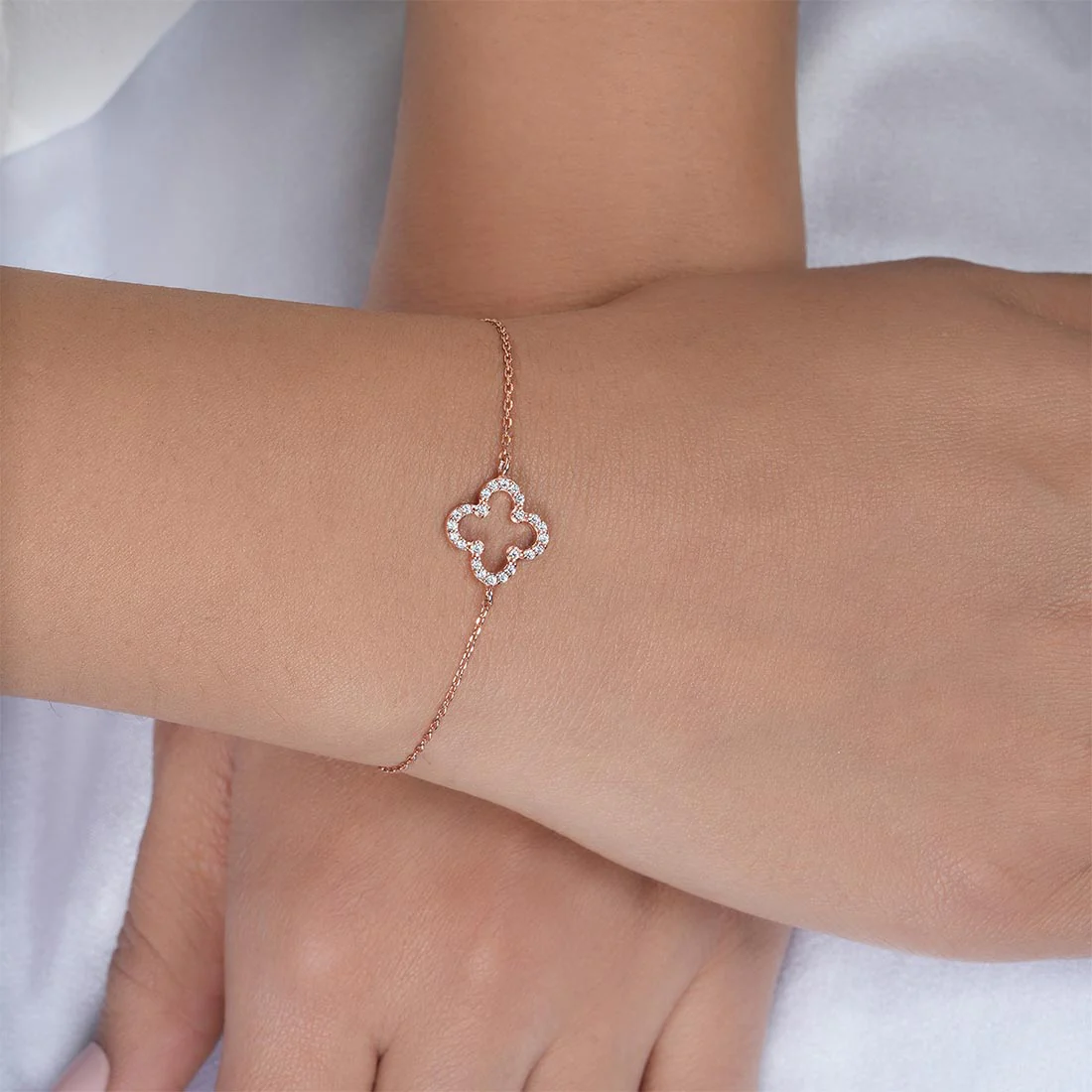 Clover Charm Rose Gold Plated 925 Sterling Silver Bracelet - Image 5