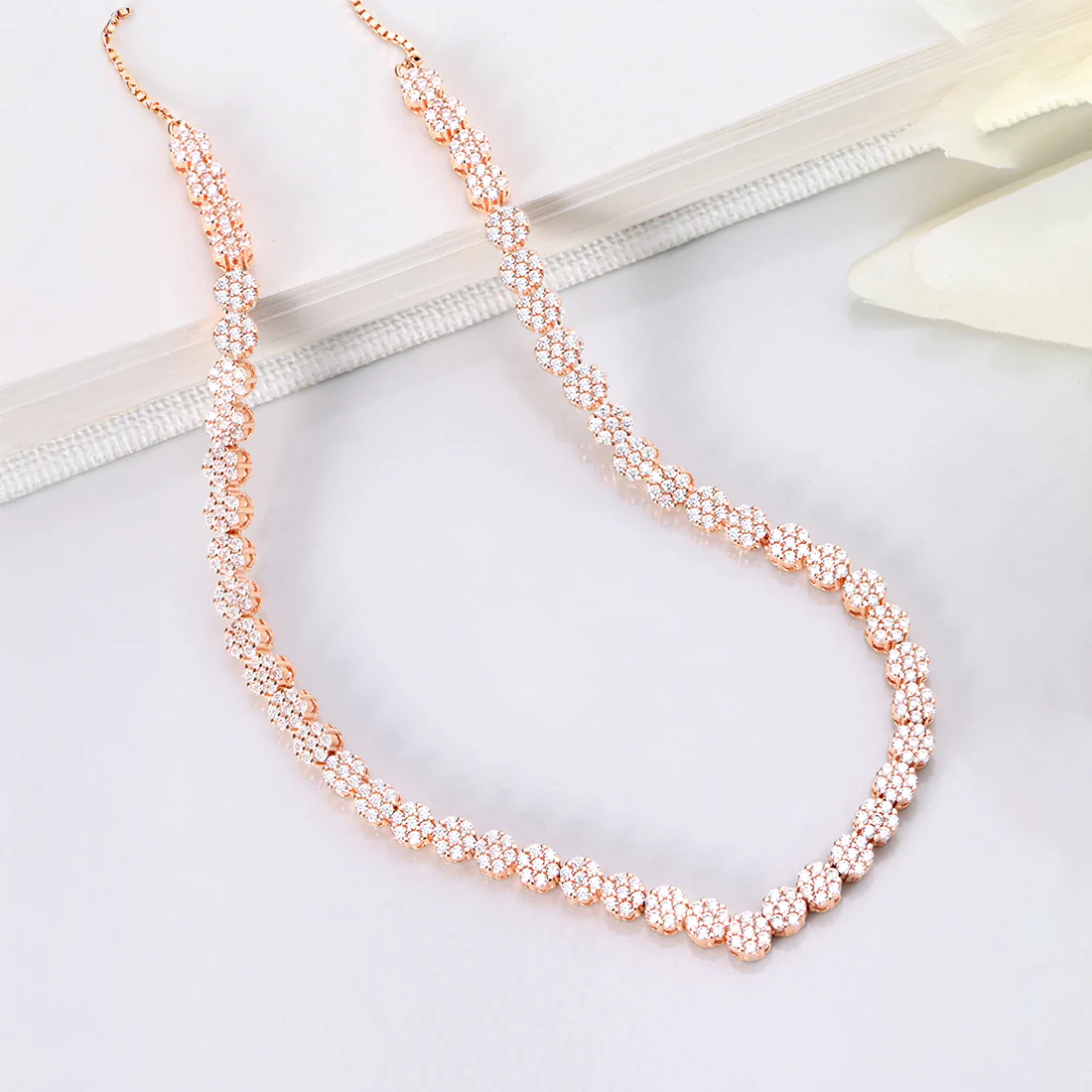 Cluster CZ Rose Gold Plated 925 Sterling Silver Necklace