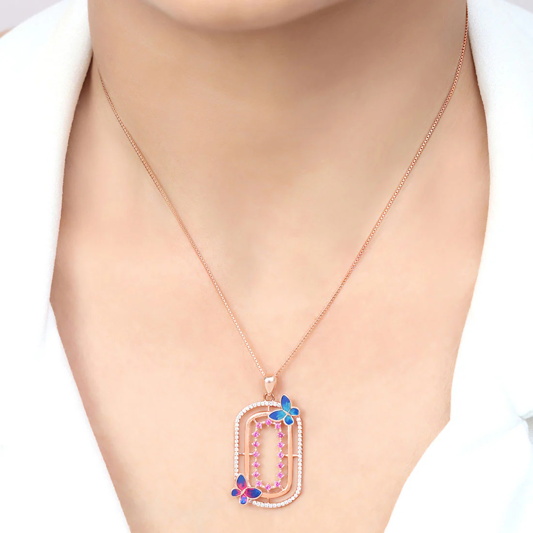 Colorful Butterfly Rose Gold Plated 925 Sterling Silver Pendant - Image 2