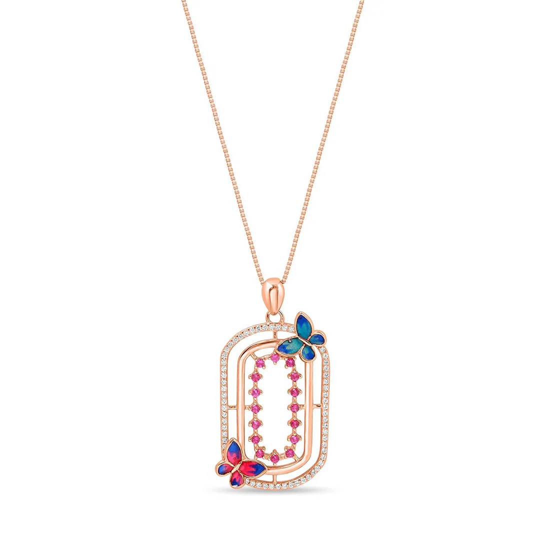 Colorful Butterfly Rose Gold Plated 925 Sterling Silver Pendant - Image 3
