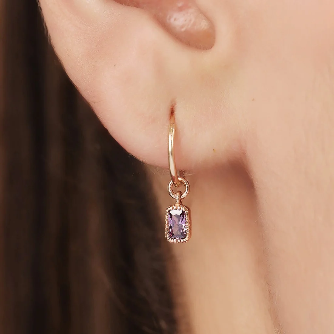Amethyst Stone Rose Gold Plated 925 Sterling Silver Hoop Earring Gift Hamper - Image 2
