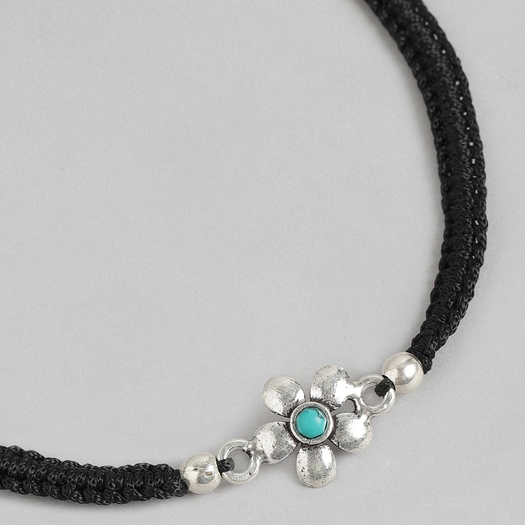 Floral Blue Rhodium Plated 925 Sterling Silver Thread Anklet Gift Hamper - Image 9