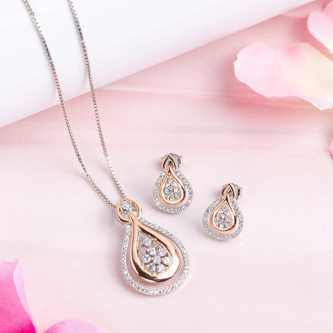 Floral Radiance Harmony Dual Tone-Plated 925 Sterling Silver Jewelry Set Gift Hamper - Image 2