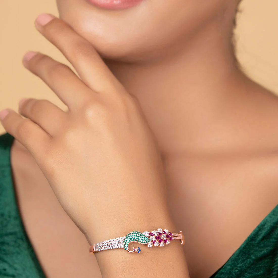 Peacock 925 Sterling Silver Bracelet In Rose Gold Gift Hamper - Image 4