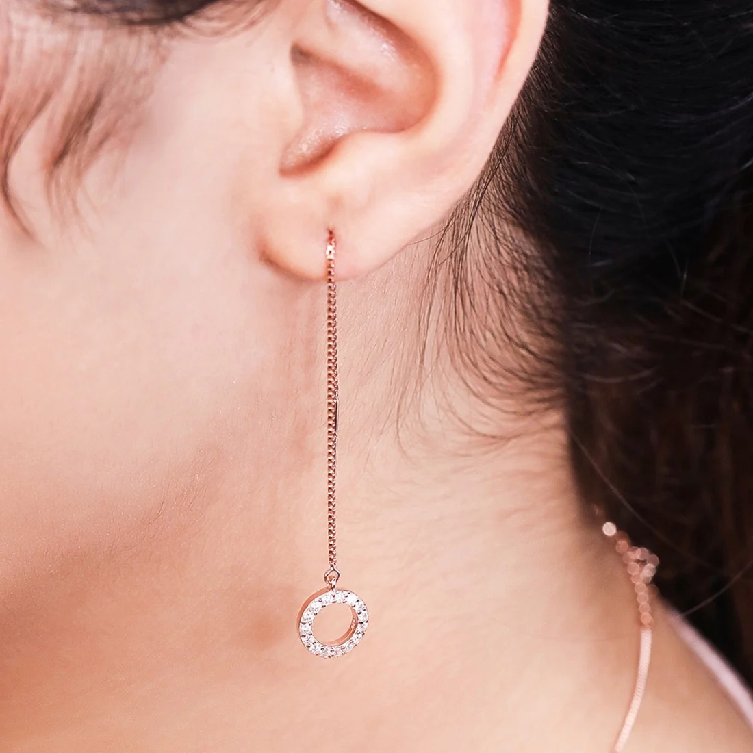 Sui Dhaga 925 Silver Earrings in Rose Gold - Image 2