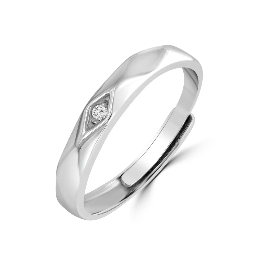 Cross CZ Studded Rhodium Plated 925 Sterling Silver Ring For Him (Adjustable) - Image 4