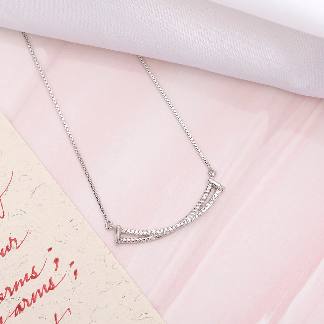 Crossover Rhodium Plated 925 Sterling Silver Necklace