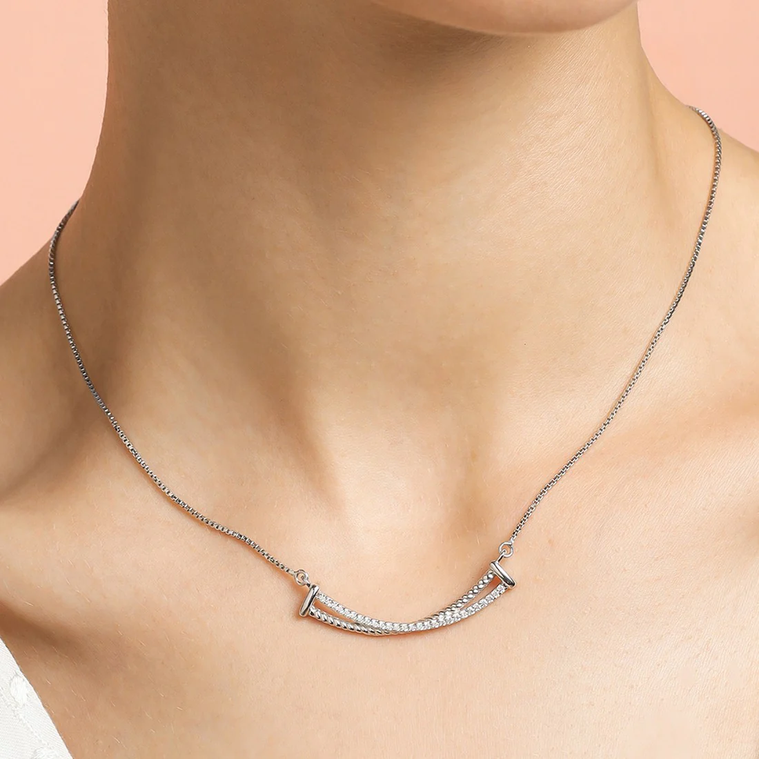Crossover Rhodium Plated 925 Sterling Silver Necklace - Image 2