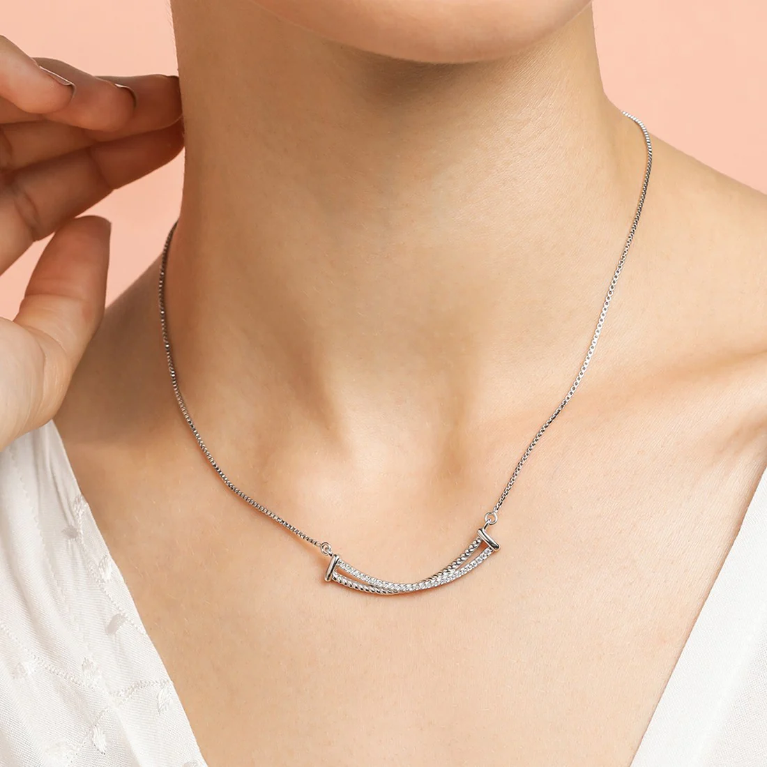Crossover Rhodium Plated 925 Sterling Silver Necklace - Image 3