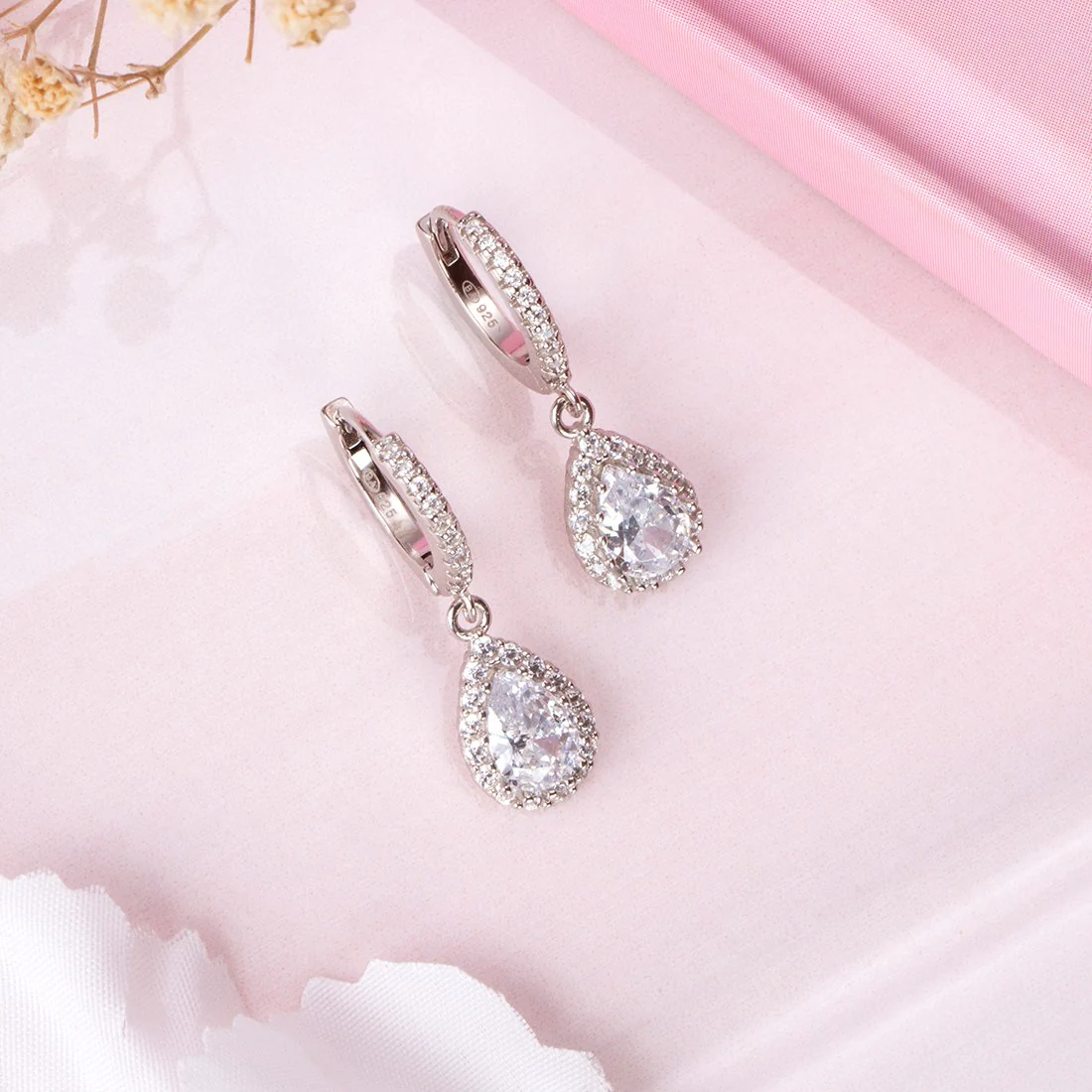 Crystal Clarity Rhodium Plated 925 Sterling Silver Earrings