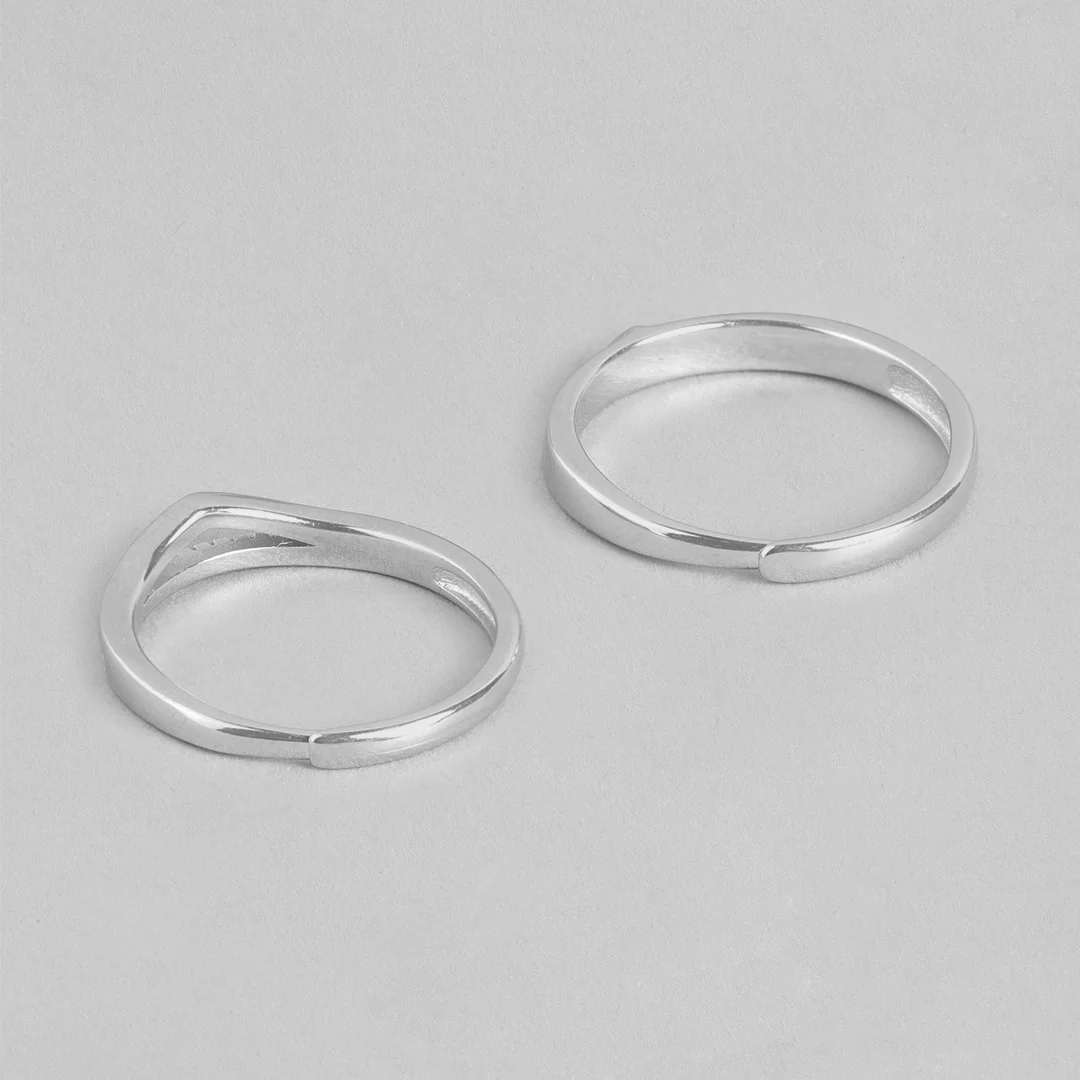 Cubic Zirconia Studded 925 Sterling Silver Lover's Couple Rings (Adjustable) - Image 7