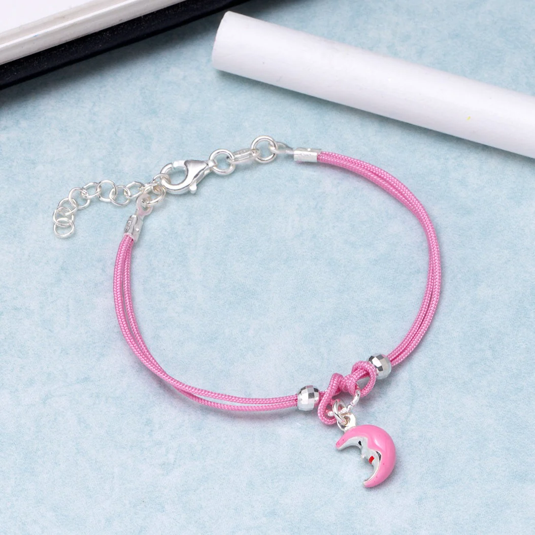 Cute Pink Crescent Moon Totem 925 Sterling Silver Bracelet