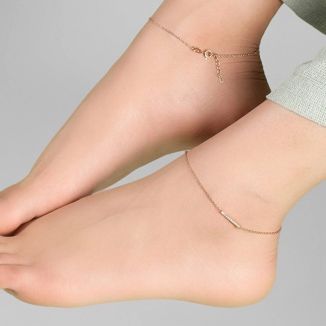 CZ Band Rose Gold Plated 925 Sterling Silver Chained Anklet - Image 5