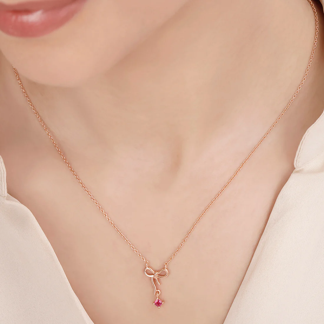 CZ-Bow Rose Gold Plated 925 Sterling Silver Necklace - Image 3