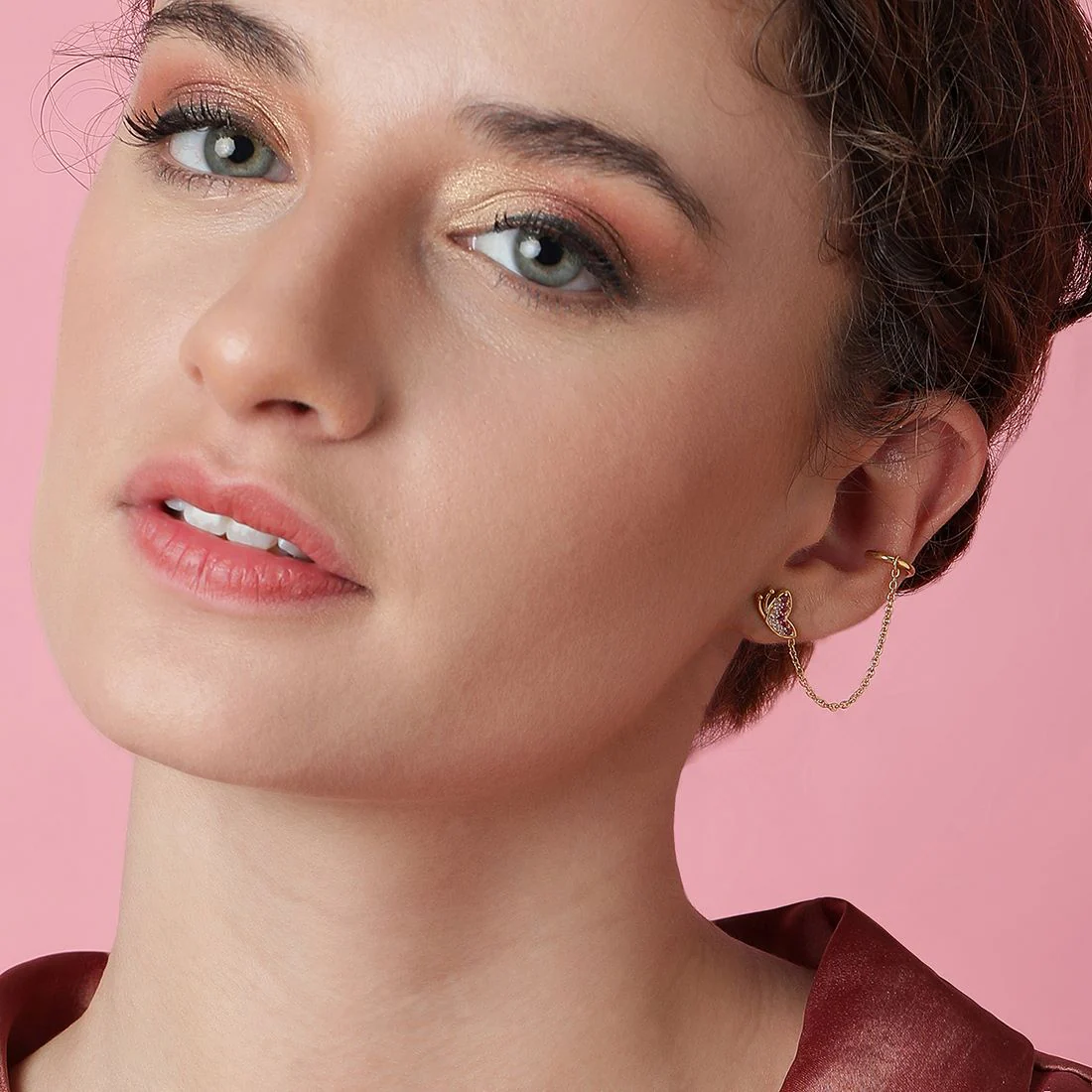 CZ Butterfly Loop Earring in 925 Gold Plated Sterling Silver - Image 5